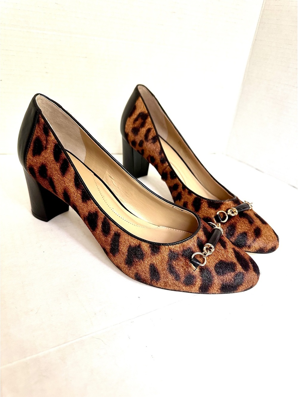 Talbots Ellery Bit Block Heel Pumps Leopard Calf Hair Finish Size 11M Brand New